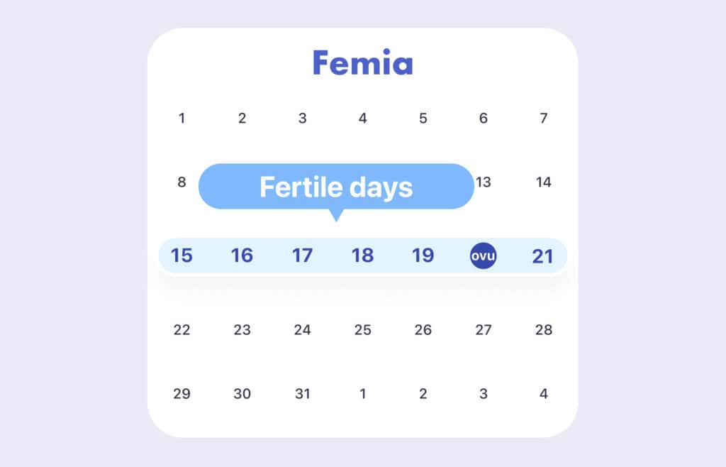 Calendar indicating fertile days, showing a period of increased fertility within a menstrual cycle.