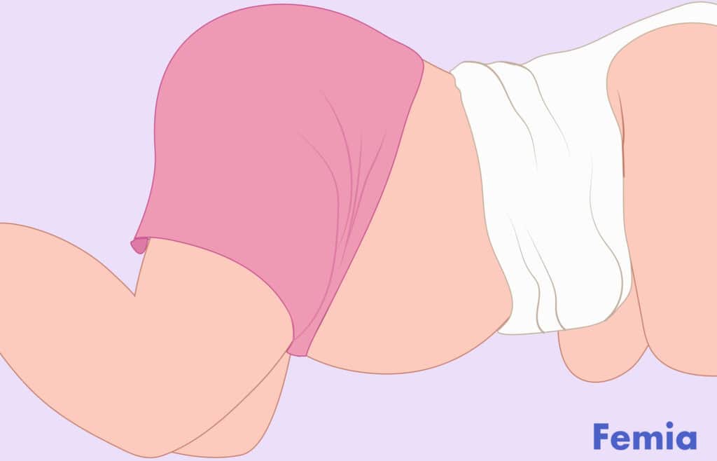 Illustration of a pregnant woman lying on her left side.