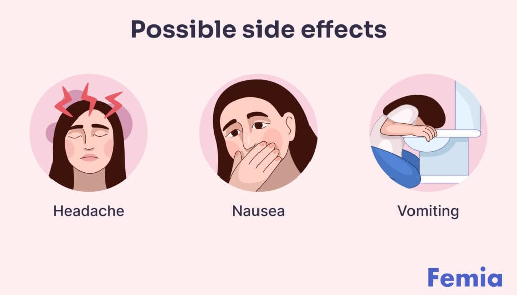 Illustration showing possible side effects of Mucinex including headache, nausea, and vomiting.