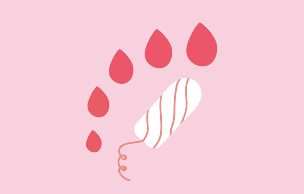 Illustration of a tampon with blood droplets, indicating watery period blood.