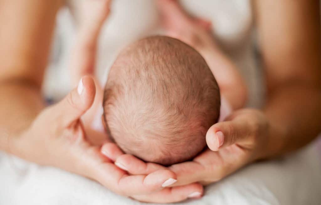 A newborn baby's head.