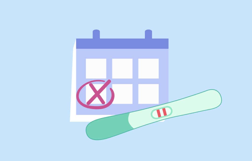 A positive pregnancy test and a calendar representing an implantation occurred.