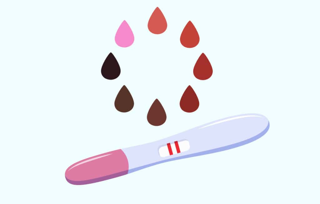 A positive pregnancy test and blood drops representing implantation bleeding. Viewers of this file can see comments and suggestions.