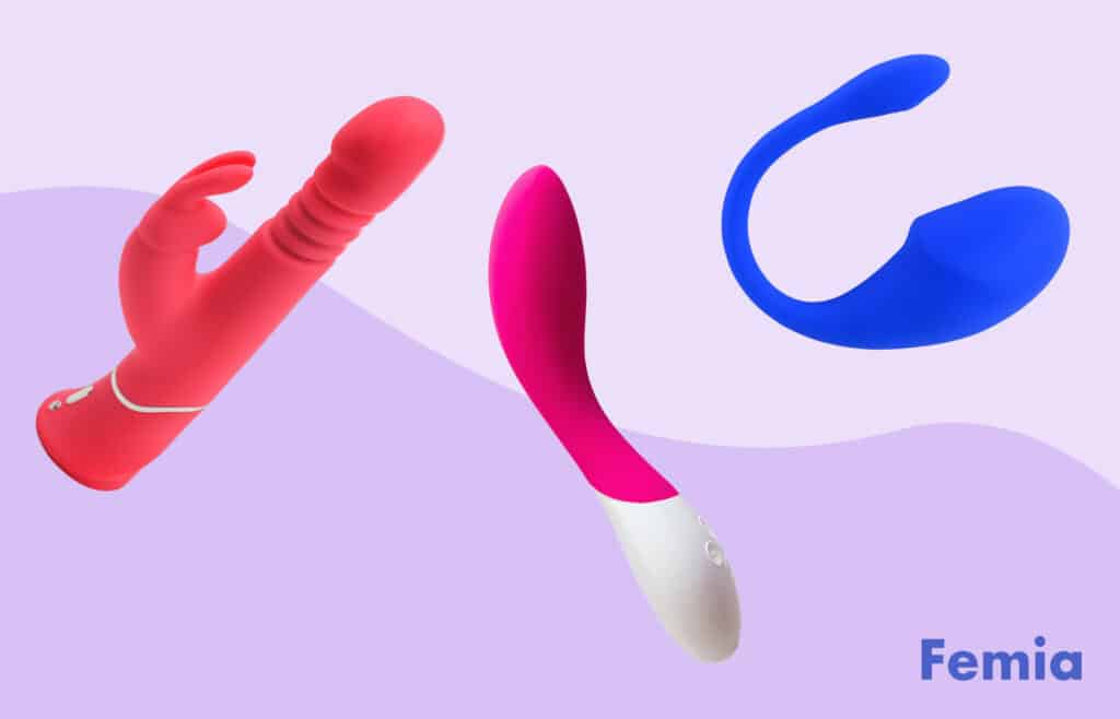 Various sex toys, including curved G-spot vibrators.