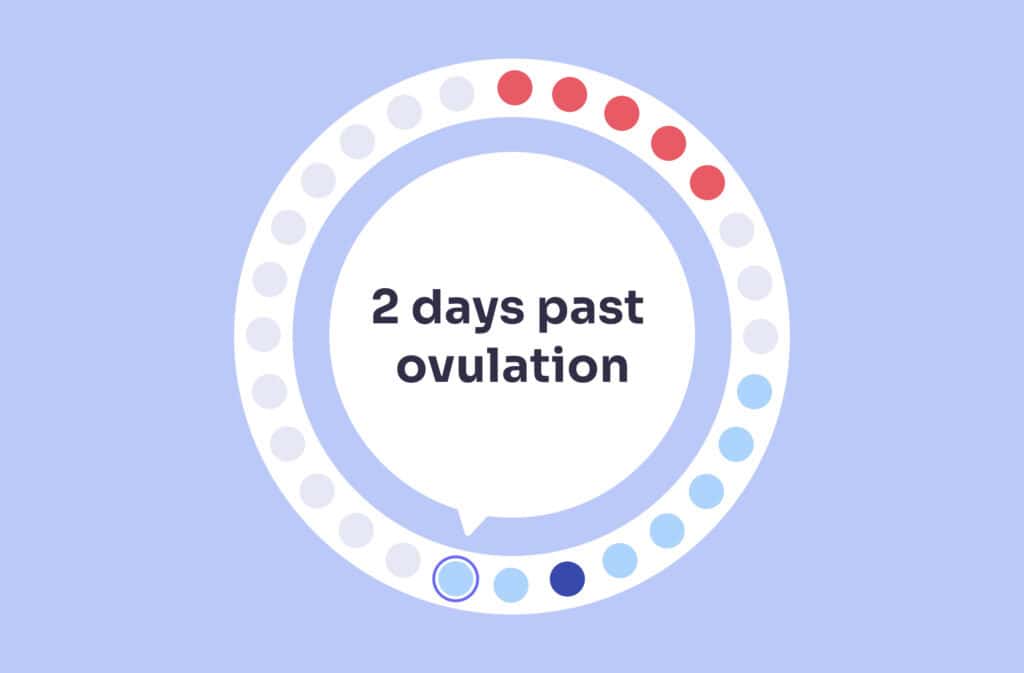 An image of a menstrual cycle wheel showing 2 days post ovulation (DPO).