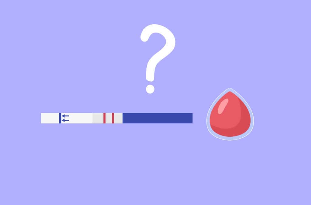 An illustration of an ovulation test and a drop of blood representing bleeding during ovulation.