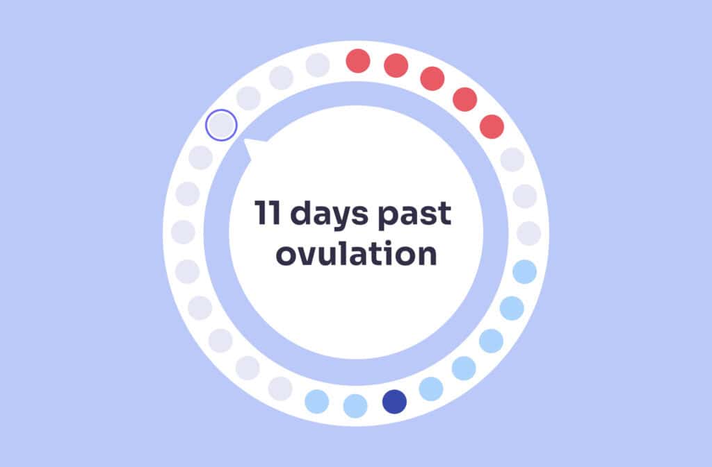 An image of a menstrual cycle wheel showing 11 days past ovulation (DPO).