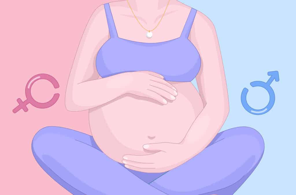 An illustration of a pregnant woman wondering if she experience boy vs. girl pregnancy symptoms.